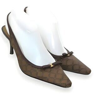 Etienne Aigner Classic Brown Caramel Taupe Brown Slingback Kitten Heels Pumps 8